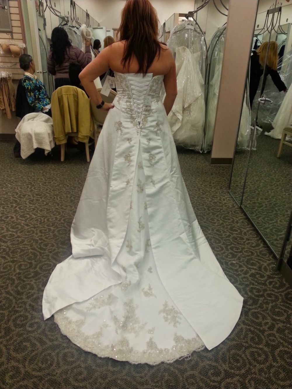 Strapless White Bridal Gown with Lace-Trim Train